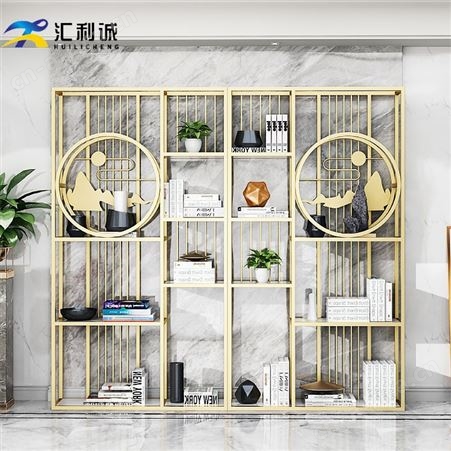 古铜拉丝不锈钢书架 样板房新中式展示架定制