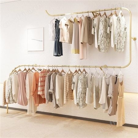 新款服装店展示架铁艺双层上墙壁挂衣架女装童装店创意落地式货架 陈列架子挂衣杆