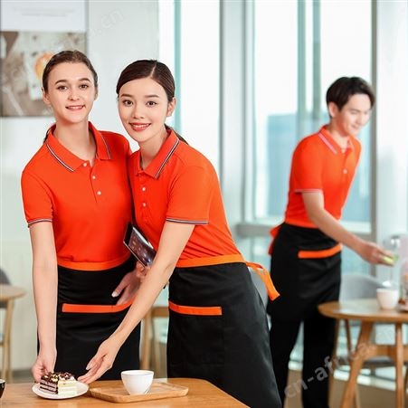 夏季服务员工作服定制logo短袖翻领餐馆饭店奶茶汉堡烧烤店工作服