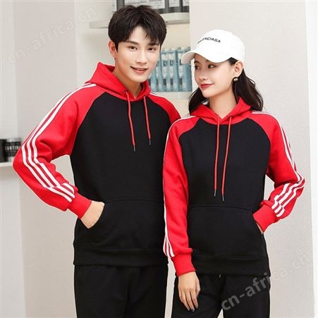 秋冬撞色套头连帽卫衣加绒企业餐饮饭店员工作服装定制印LOGO