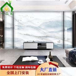 厂家电视背景墙 大理石纹爵士白中式水墨山水画石材背景墙 微晶石 一品瓷