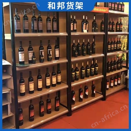 高档进口超市便利店钢木结合展示货架 烟酒饮料食品四立柱单双架