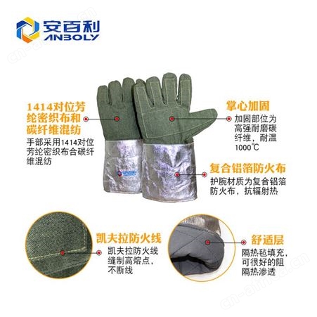 安百利ABL-S515耐高温手套铝箔耐1000度高温劳保工业冶炼手套阻燃