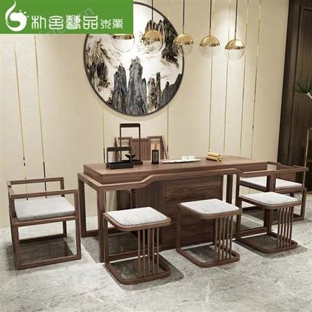 现代中式实木功夫茶桌 原木办公桌 实木办公椅