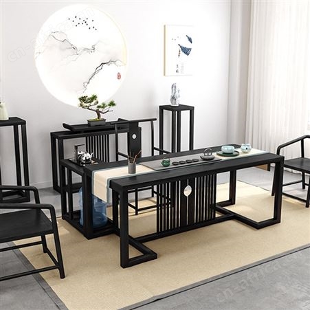 老榆木家具 原木餐桌 实木茶桌 中式餐桌 简约大茶桌 实木泡茶桌组合